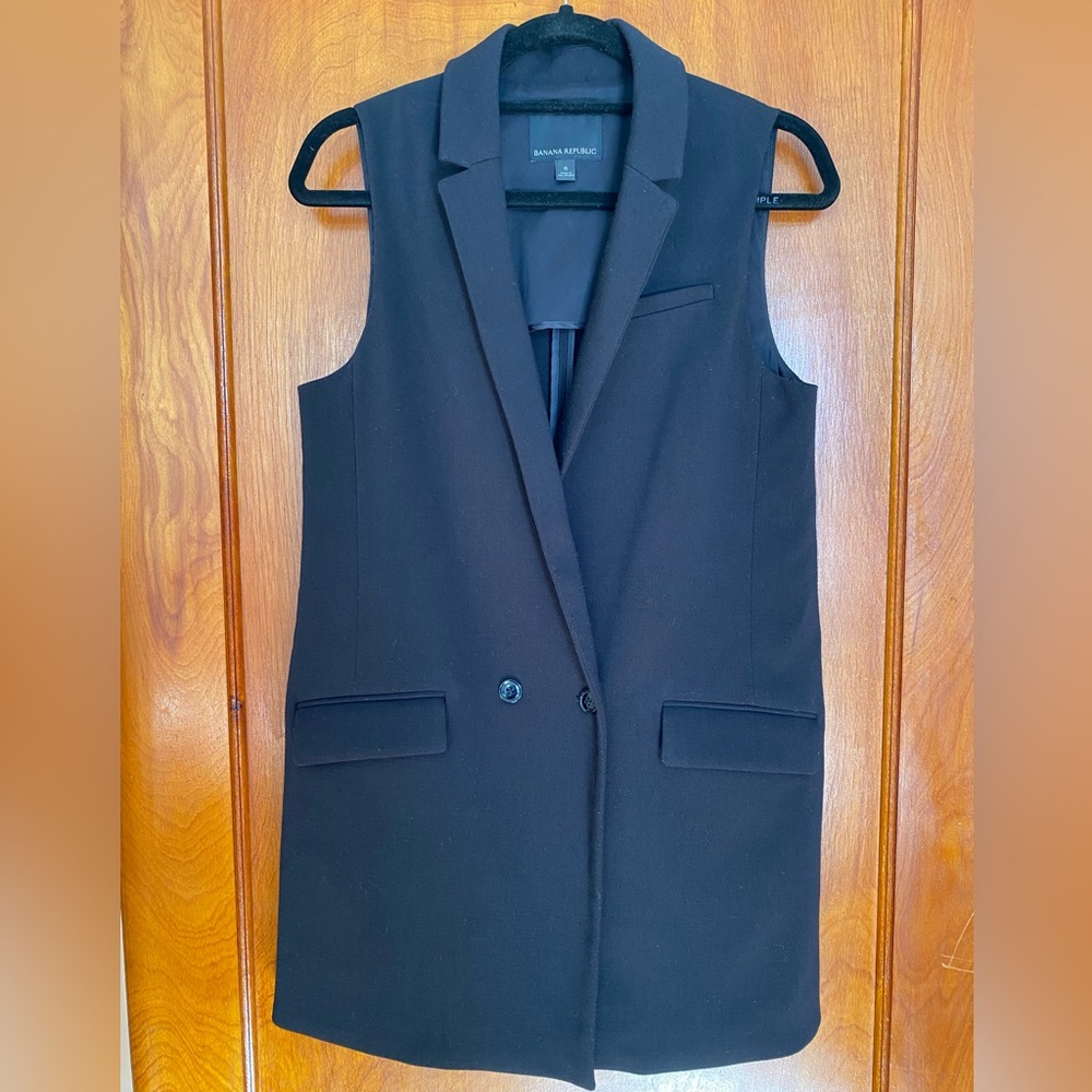 Banana Republic Black Double-Breasted Long Vest